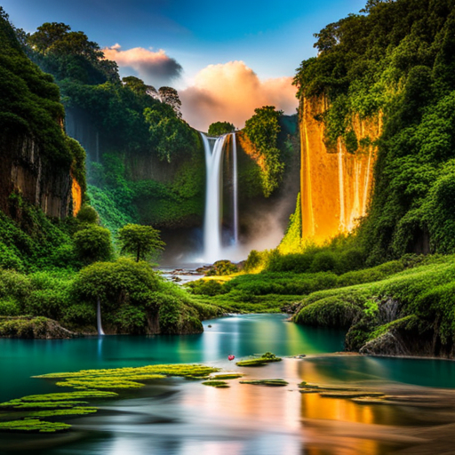 Ein üppig grüner Dschungel in der Hauptstadt von Laos bietet einen atemberaubenden Wasserfall.
