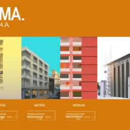 Ein orange-orangefarbenes Gebäude mit dem Wort Amma darauf.