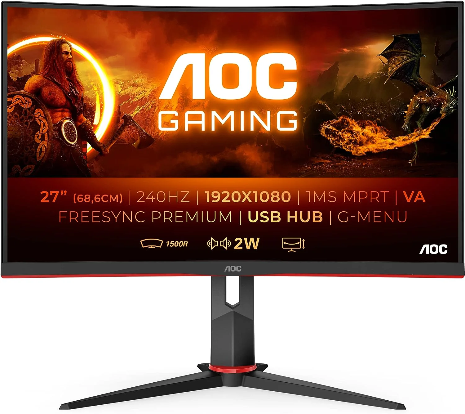 Auf dem Bildschirm wird der AOC Gaming C27G2ZU Monitor angezeigt.
