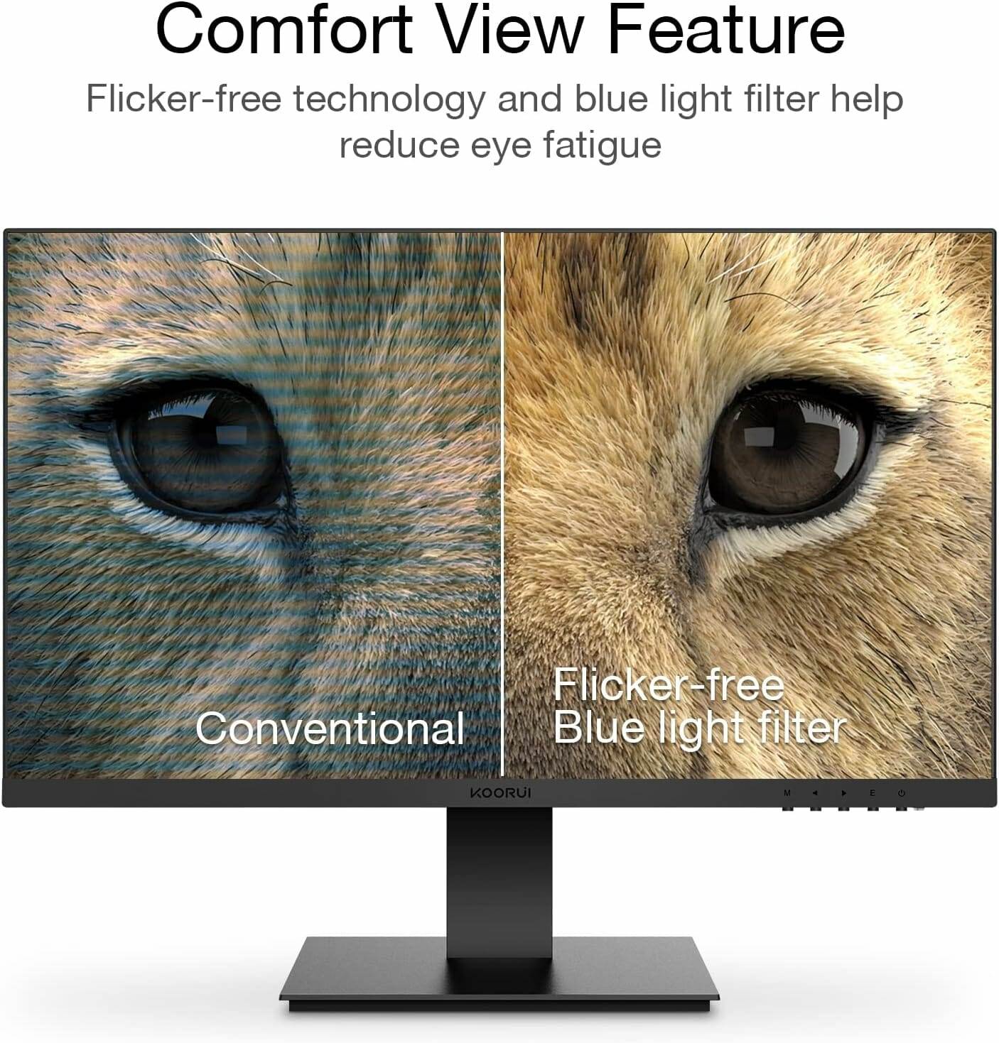 Ein Bild eines Löwen und einer Giraffe mit der Aufschrift „Comfort View Feature“.