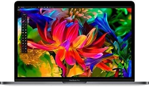 Ein Apple MacBook Pro mit bunten Blumen auf dem Bildschirm.