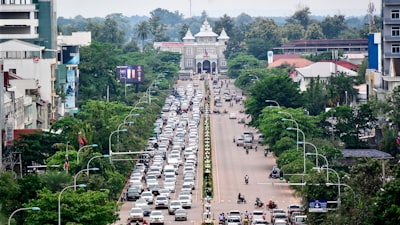 Traffic on the road in Vientiane